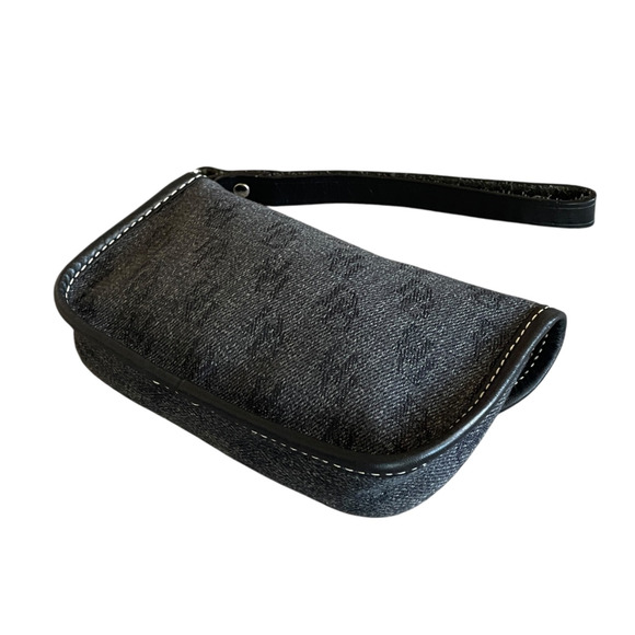 DOONEY & BOURKE Black Silver DB Logo Canvas Leather Trim Snap Clutch Wristlet - Picture 7 of 8
